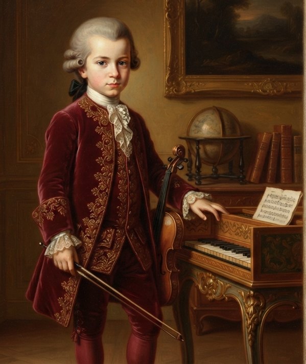 Portrait of a young composer at a keyboard in an eighteenth century setting